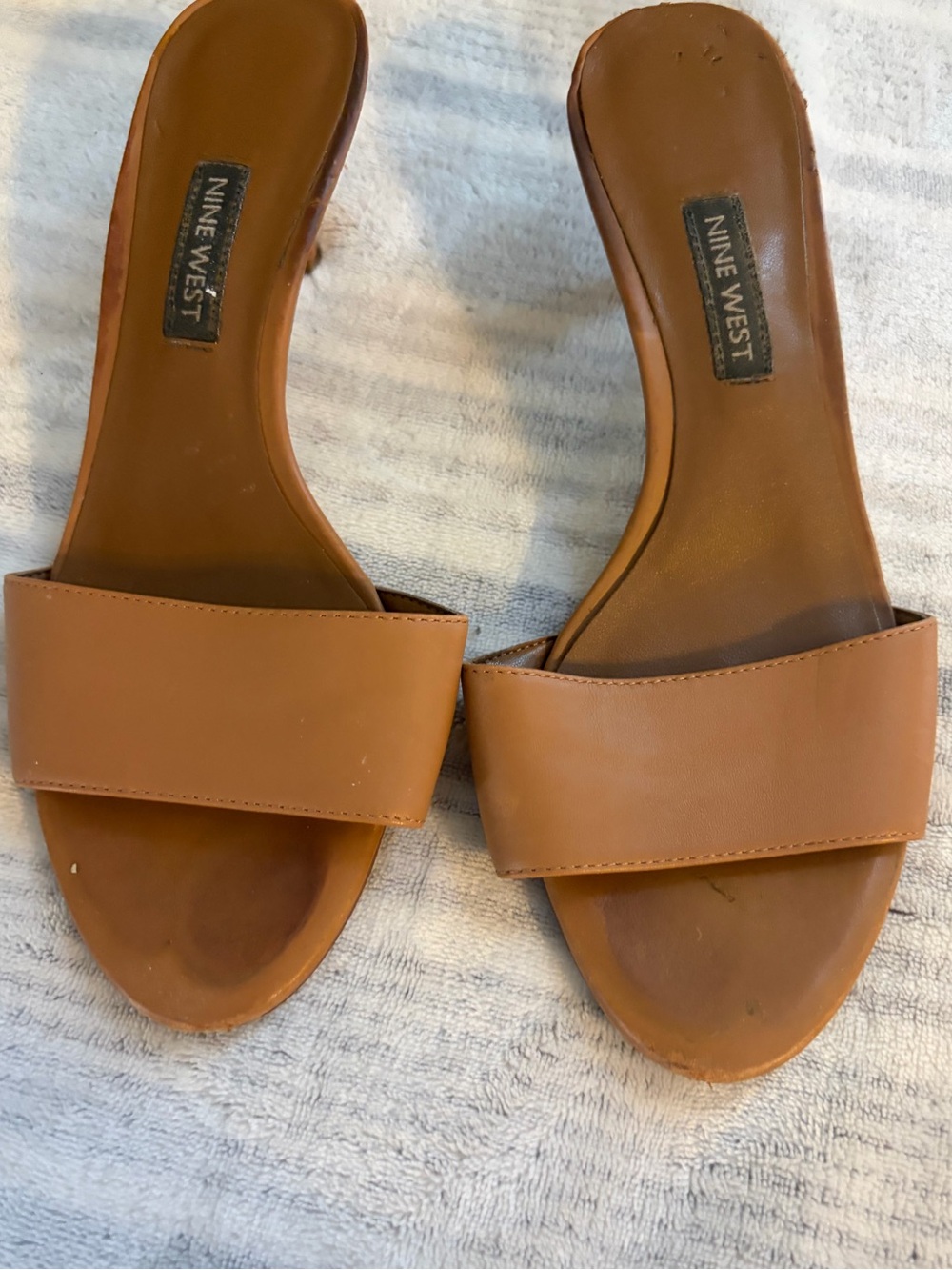 Nine West Tan Leather Slide Mules